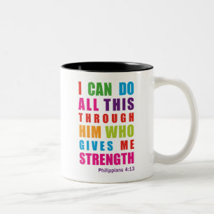Colorful Philippians 4:13 BijbelscriptMok Tweekleurige Koffiemok