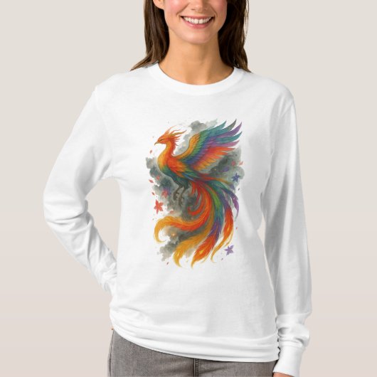 【Colorful Phoenix Bird Long Sleeve T-Shirt】 T-shirt (Voorkant)