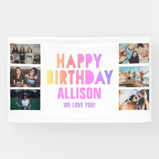 Colorful Photo Collage Teen Girl Happy Birthday Spandoek (Horizontaal)