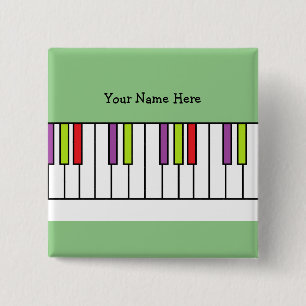 Colorful Piano Keys Music Kinder persoonlijke naam Vierkante Button 5,1 Cm