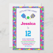 Colorful Pickleball B-day party + RSVP Kaart (Voorkant)