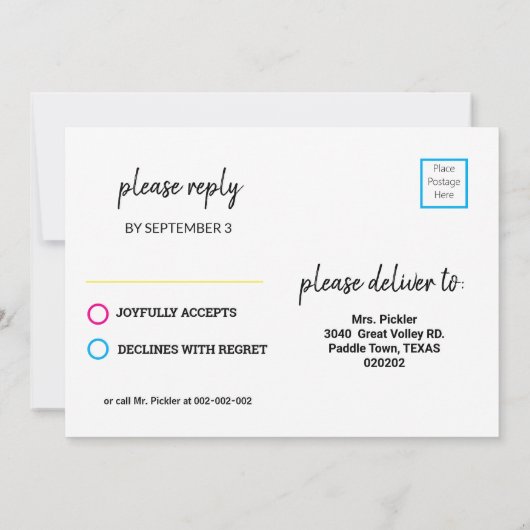 Colorful Pickleball B-day party + RSVP Kaart (Achterkant)