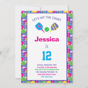 Colorful Pickleball B-day party + RSVP Kaart