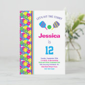 Colorful Pickleball B-day party + RSVP Uitnodiging (Staand voorkant)