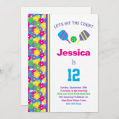 Colorful Pickleball B-day party + RSVP Uitnodiging (Voorkant / Achterkant)