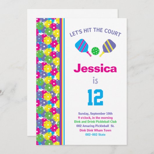 Colorful Pickleball B-day party + RSVP Uitnodiging (Voorkant / Achterkant)
