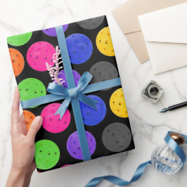 Colorful Pickleball op zwart Cadeaupapier