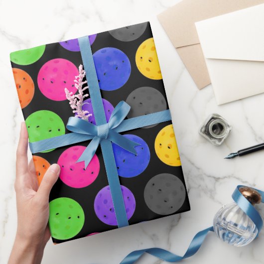 Colorful Pickleball op zwart Cadeaupapier (Geschenken)