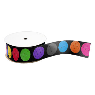 Colorful Pickleball op zwart Grosgrain Lint