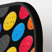 Colorful Pickleball op zwart  Paddle (Links Detail)