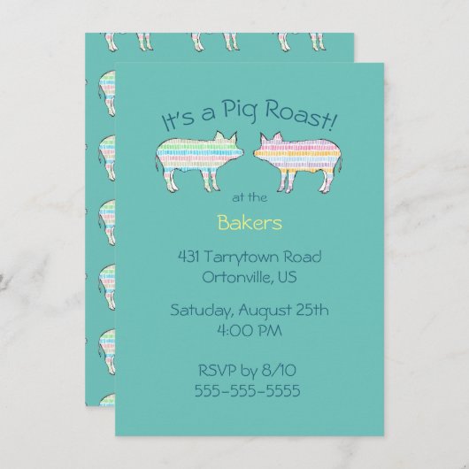 Colorful Pig Roast Barbeque Invitation Kaart (Voorkant / Achterkant)