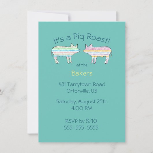 Colorful Pig Roast Barbeque Invitation Kaart (Voorkant)