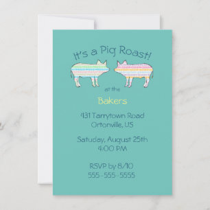 Colorful Pig Roast Barbeque Invitation Kaart