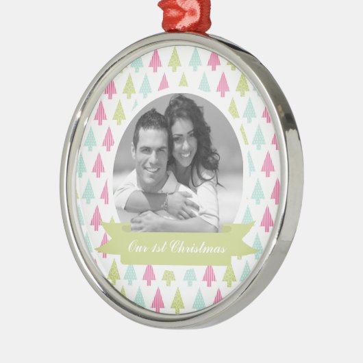 Colorful Pine Trees kerstfoto Metalen Ornament (Links)