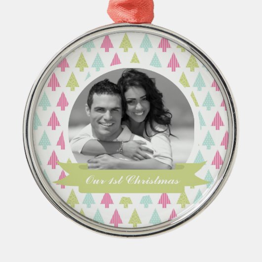 Colorful Pine Trees kerstfoto Metalen Ornament (Voorkant)