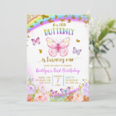 Colorful Pink and Paars Butterfly Birthday Kaart (Staand voorkant)