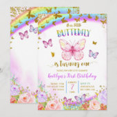 Colorful Pink and Paars Butterfly Birthday Kaart (Voorkant / Achterkant)