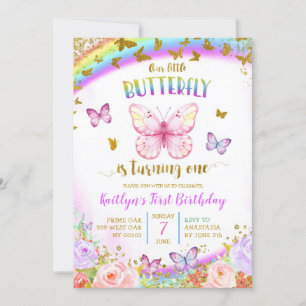 Colorful Pink and Paars Butterfly Birthday Kaart