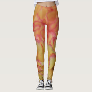 Colorful Pink and Yellow Carnation Flower Leggings