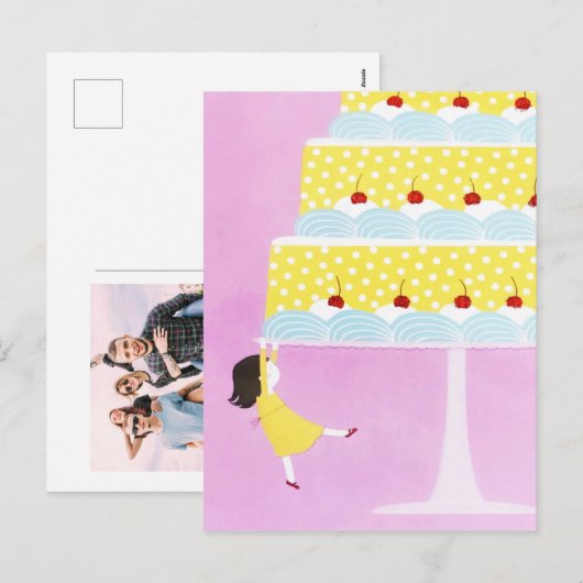 Colorful Pink Baby Girl Birthday Cake Feestdagenkaart (Voorkant / Achterkant)