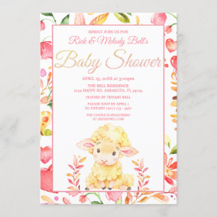 Colorful Pink Baby Sheep / Lamb Girl's Baby shower Kaart