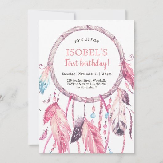 Colorful Pink Dream Catcher Birthday Uitnodiging (Voorkant)