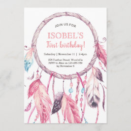 Colorful Pink Dream Catcher Birthday Uitnodiging