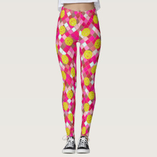 Colorful Pink Geometric Diamond Fun Pickleball Leggings