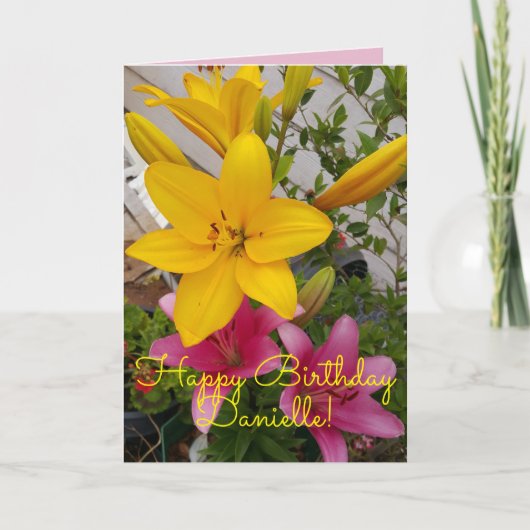 Colorful Pink Lily floral Flower Birthday Kaart (Voorkant)