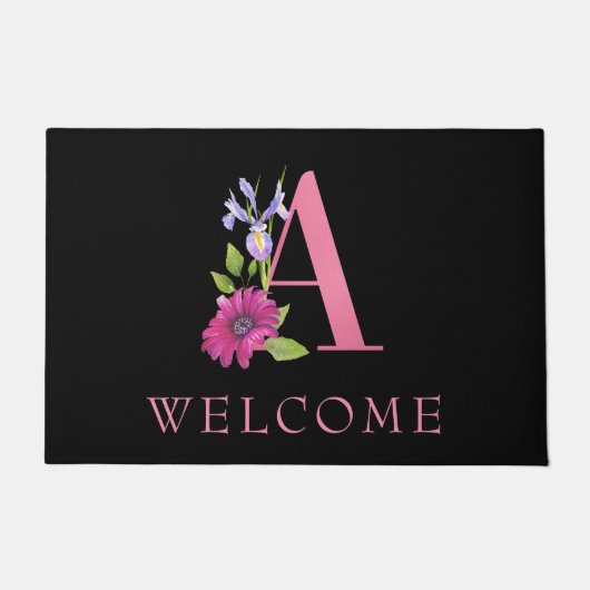Colorful Pink Monogram A met prachtige bloemen Deurmat (Voorkant)