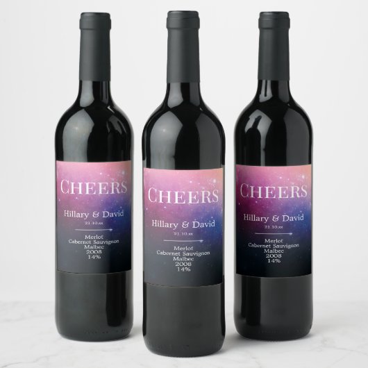 Colorful Pink Nebula Wedding Wijn Etiket (Flessen)