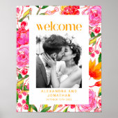 Colorful Pink Oranje Floral Weddenschap Welkomstfo Poster (Voorkant)