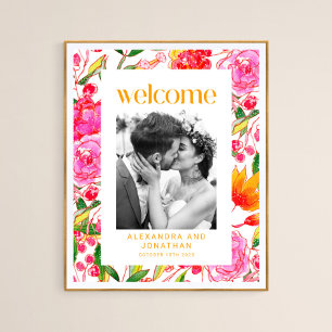 Colorful Pink Oranje Floral Weddenschap Welkomstfo Poster