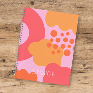 Colorful Pink Oranje Organic Shapes w/ Name Notitieboek