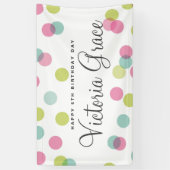 Colorful Pink Pastel Confetti Stippen Verjaardag Spandoek (Verticaal)