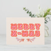 Colorful Pink + Red Merry X-Mas Flat Holiday Kaart (Staand voorkant)