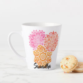 Colorful Pink Red Sinaasappel Floral Mandalas Latte Mok