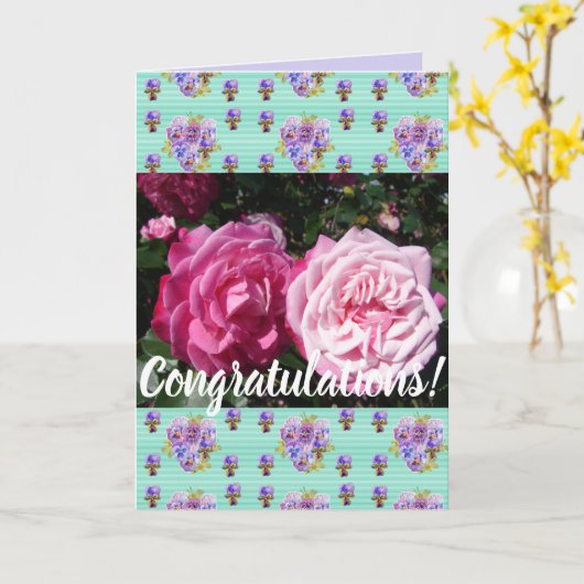 Colorful Pink Rose Floral Kaart (Gele Bloem)