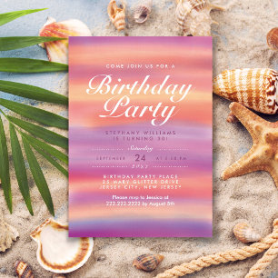 Colorful Pink Sunset Birthday Party Invite Kaart