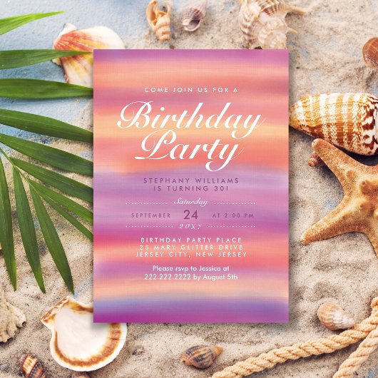 Colorful Pink Sunset Birthday Party Invite Kaart