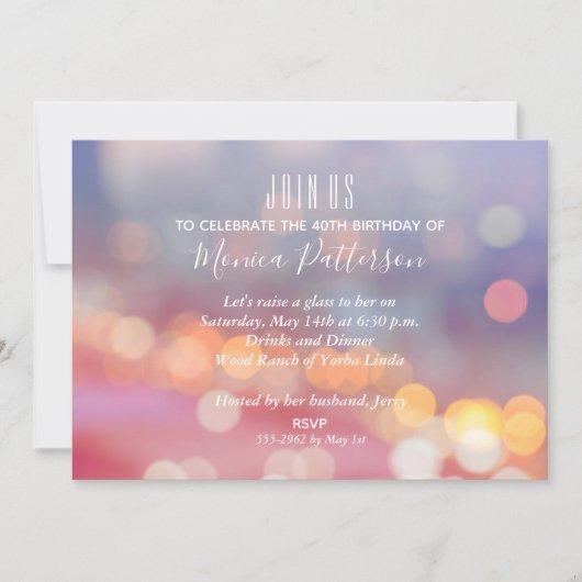 Colorful Pink to Blue Bokeh Birthday Invitations (Voorkant)