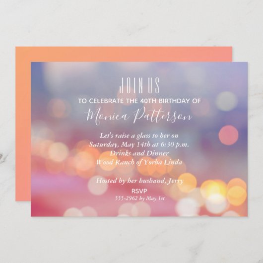 Colorful Pink to Blue Bokeh Birthday Invitations (Voorkant / Achterkant)