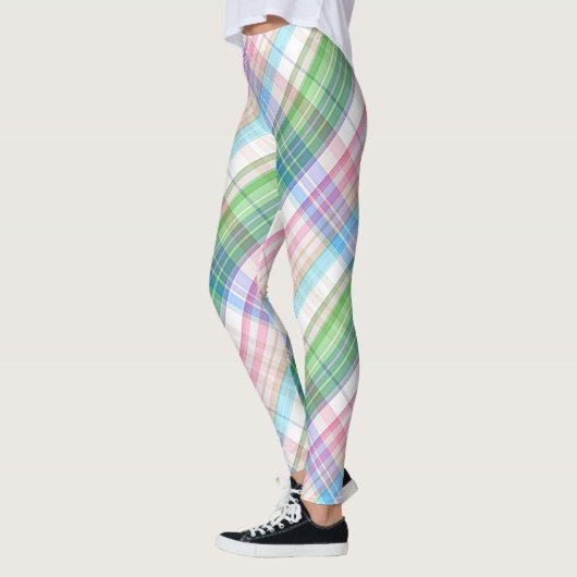 Colorful Pink Turquoise Green Pset Tartan Patroon Leggings (Links)