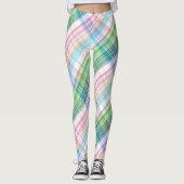 Colorful Pink Turquoise Green Pset Tartan Patroon Leggings (Voorkant)