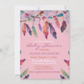 Colorful Pink Waterverf Feathers Baby shower Kaart (Voorkant)