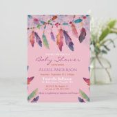 Colorful Pink Waterverf Feathers Baby shower Kaart (Staand voorkant)