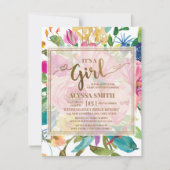 Colorful Pink Yellow Floral Script Baby shower Kaart (Voorkant)