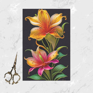 Colorful Pink Yellow Lily Botanical Illustratie Tissuepapier