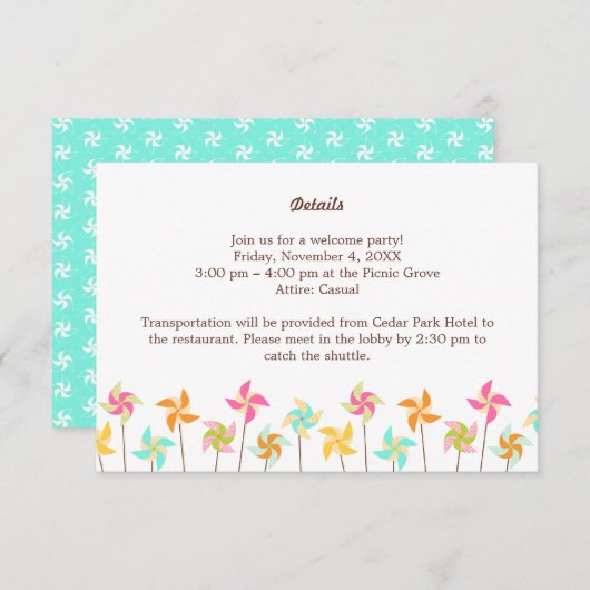 Colorful Pinrad ThMED Wedding Informatiekaartje (Voorkant / Achterkant)