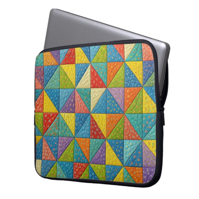 Colorful Pinwheel Quilt Design Laptop Sleeve (Voorkant Links)